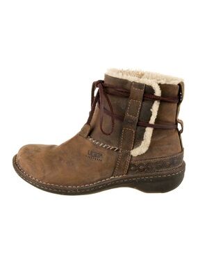 UGG Brown Leather Shearling-Lined Ankle Boots